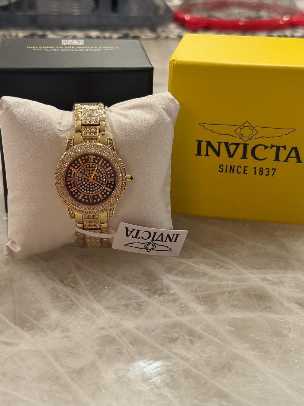 NIB Invicta Angel Gold-Tone Pave Crystal Dial Women's Statement Watch